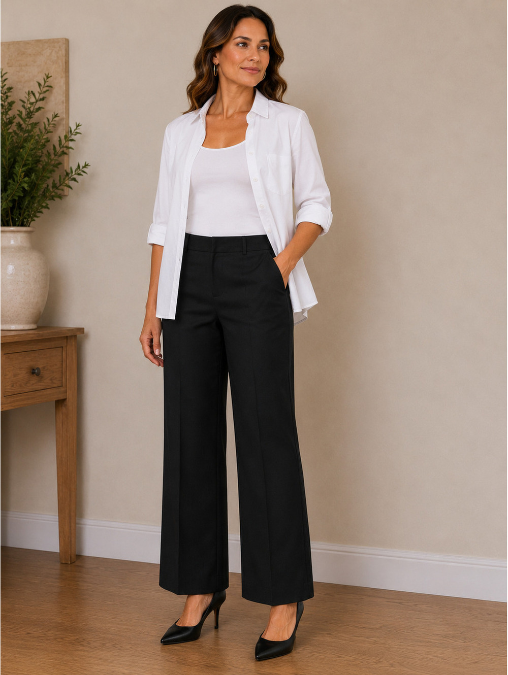 Alfani Black Linen Rayon Wide Leg Dress Pants Size 14